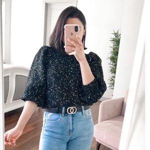 Knitted balloon sleeves cropped sweater